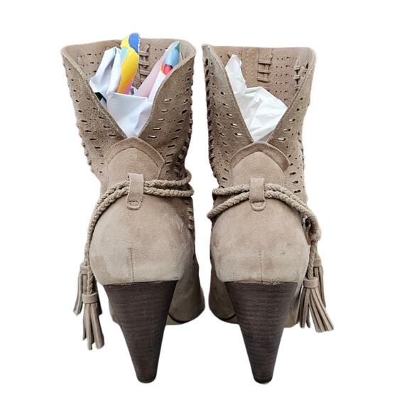 Slouchy Shaft Boots Dolce Vita Maddox Size 6.5 Tan Suede Perforated Leather - Picture 5 of 13